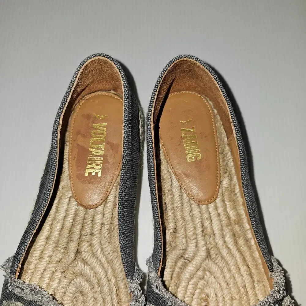 Zadig & Voltaire Platform Espdadrille Loafer Womens EU 40 Black Canvas Slip On